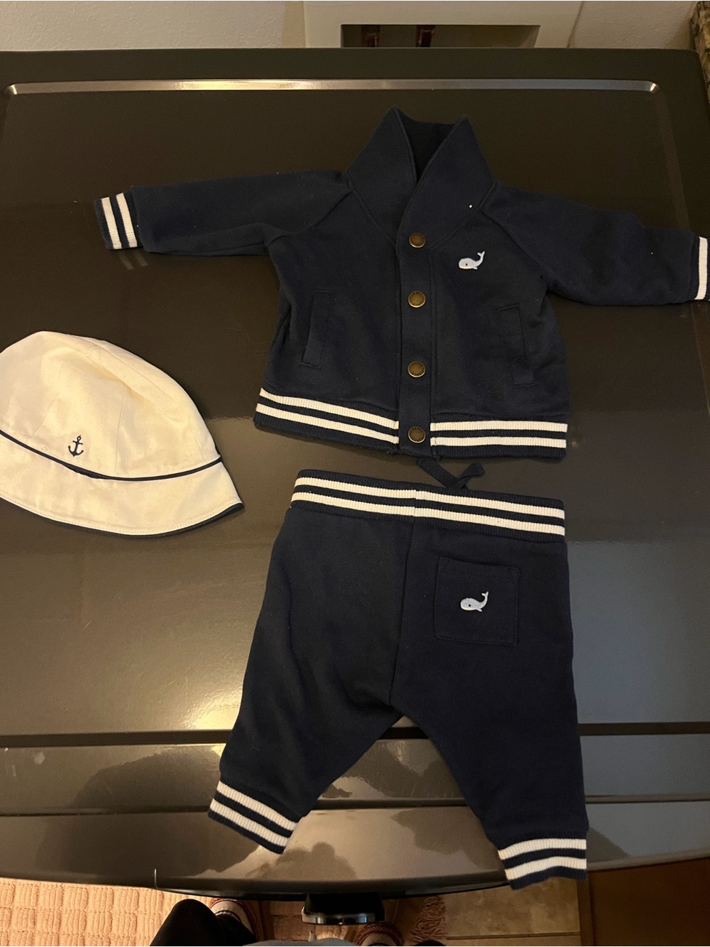 NWT Janie and Jack Sailor navy blue outfit with matching hat 0-3 month